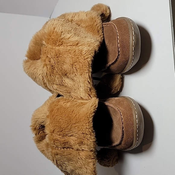 Steve‎ Madden P-Pop Boots Moccasins Suede Faux Fur Tie Pompoms Mid-Calf Brown 7 - Picture 9 of 12